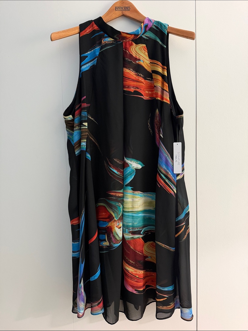 Signature by Robbie Bee Black Midi Dress with Vibrant Swirl Print